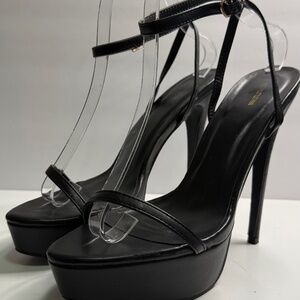 Pretty little thing black ankle strap  heeled sandals